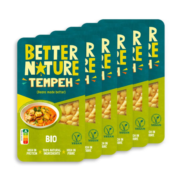 Better Nature vegane 100% BIO Fleischalternative aus Tempeh von Sojabohnen – 6x 200g Packungen leckere pflanzliche Alternative