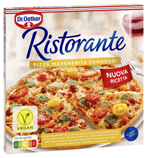 Dr. Oetker Ristorante Pizza Margherita Pomodori Vegan, 340 g – vegane Tiefkühlpizza belegt mit Tomaten und einer veganen