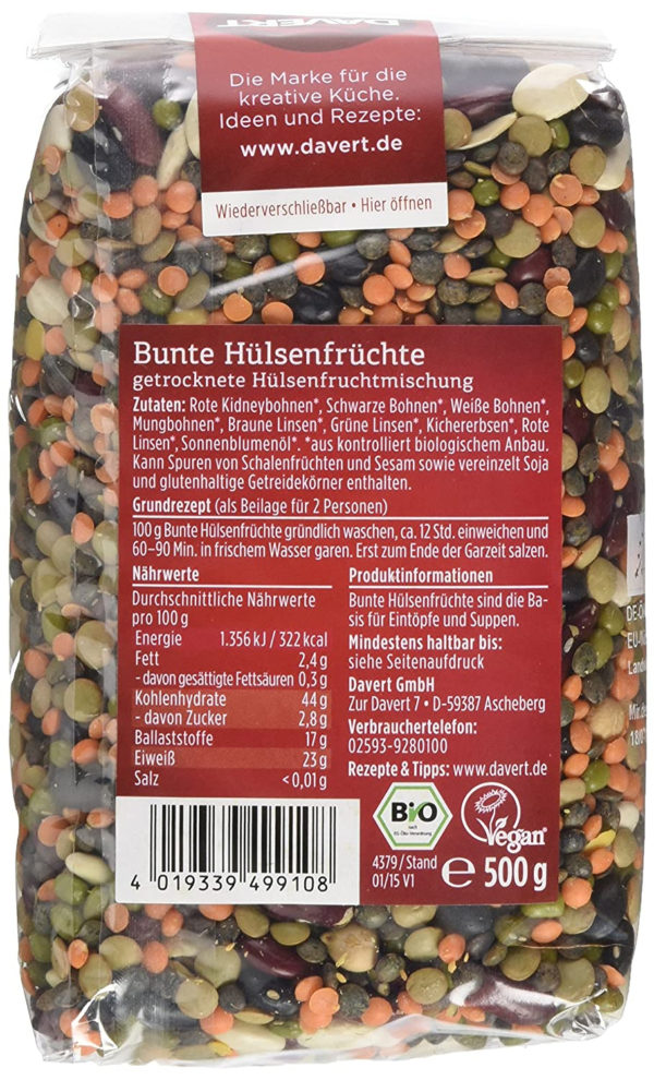 Davert Bunte Hülsenfrüchte (1 x 500 g) - Bio – Bild 2